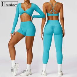 Les survêtements féminins 2 pcs à manches longues à manches à manches longues Setwear Fomens Yoga Set Séchage rapide Set Womens Running and Fitness Bra Screrenn Pants Sportswear Womens 240424