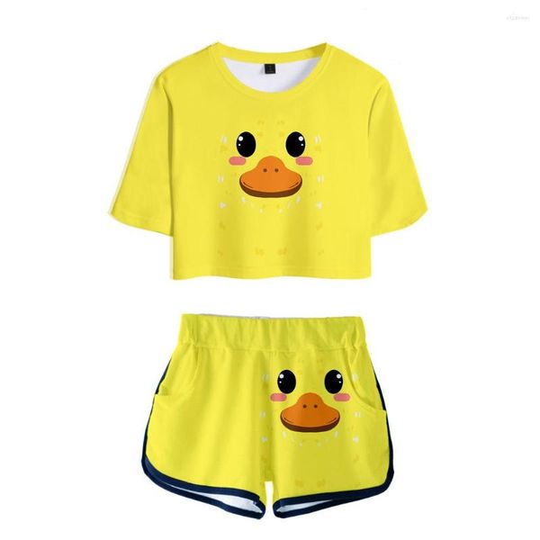 Survêtements pour femmes Impression 3D Mignon Animal Femmes Deux Pièces Ensembles Crop Tops T-shirt Shorts Été Hip Hop Filles Jolis Costumes Jaune Vêtements