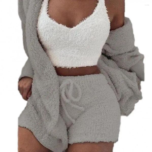 Survêtements pour femmes 3pcs / ensemble confortable tricot ensemble shorts pull manteau costume chaud décontracté pour femmes hommes 2024 mode