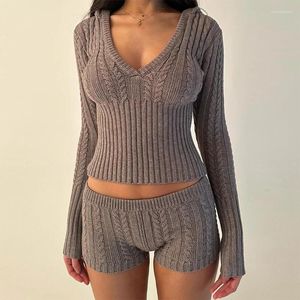 Survêtements pour femmes Années 90 Vintage Cardigans à fermeture éclair Tenues à capuche Cottage Kink Tricoté 2 pièces Ensemble Femmes Pull Pull Pulls Slim Fit