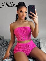 Dames Trainingspakken Abdieso 2023 Gebreide Zomer In Bijpassende Korte Sets Vrouwen Zwart Casual Strapless Crop Top En Mini Shorts Sexy Tweedelig