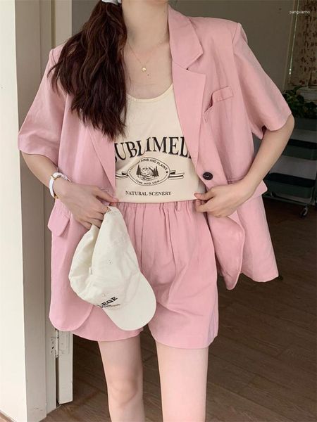 Survêtements pour femmes Alien Kitty Pink OL Casual Work Wear Costumes Femmes D'été Chic À Manches Courtes Blazers Office Lady 2023 Taille Haute Shorts Ensembles