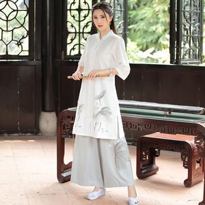 Survêtements pour femmes Aransue vêtements de Style chinois et pantalons à jambes larges printemps été deux pièces portent des costumes rétro pour femmes