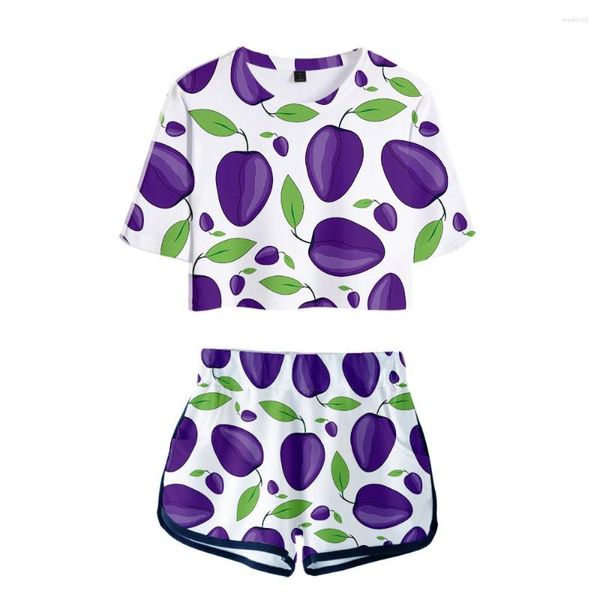 Survêtements pour femmes arrivent 3D Fruits exposés nombril t-shirt Shorts deux pièces ensembles mode complet imprimé été Cool fille