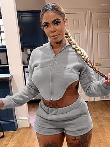 Suisses combin￩es pour femmes AUALAY Fall Street Grey Two Two 2 Piece Set Tenits Tracksuit Women 2022 Hols ￠ capuche ￠ manches longues Shorts l￢ches