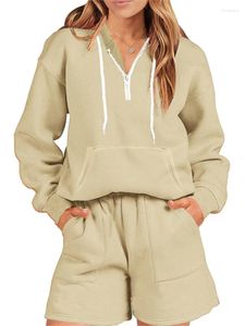 Survêtements pour femmes automne et hiver pour couleur unie sweat à capuche et short ensemble mode simple décontracté vêtements de maison femme 2 pièces 2023