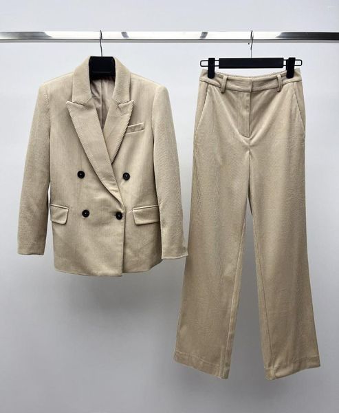 Survêtements pour femmes automne/hiver costume en velours côtelé matière Beige clair revers pointu Double boutonnage coupe Version coupée