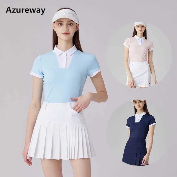 Suits de survêtement pour femmes Azureway Femmes coréennes Tops à séchages rapides Polo élastique Polo A-line crayon skort jupe anti-exposition Girl Chic Clothing Set Y240507