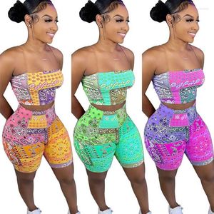 Survêtements pour femmes Bandana Paisley Imprimer Femmes 2pcs Summer Spaghetti Strap Crop Top et Casual Biker Shorts Fenale Beach Tenues S-XXL