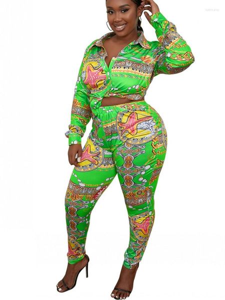 Survêtements pour femmes grande taille vêtements africains pour femmes 2 pièces ensemble printemps automne impression costume mode chemise à manches longues et pantalon dame