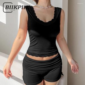 Tracksuits voor dames Biikpiik Lace Patchwork Bow Shorts Sets Women Casual Two -Piece Suits Backless Tank Top Turndown Taille Mini Short Pants