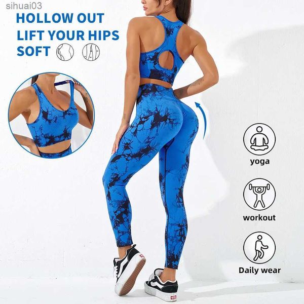 Les survêtements pour femmes Bohemian Style Womens Tie Tie Dye Yoga Clothing Ensemble avec un pantalon de yoga à taille haute et Push Up Sports Bral2403