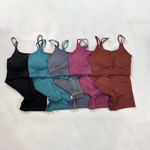 Survêtements pour femmes respirant sans couture ensembles de yoga costumes de sports de plein air femmes gym sexy dos nu fitness soutien-gorge taille haute pêche hanches shorts