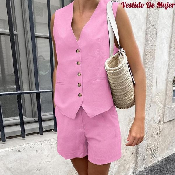 Survêtements pour femmes British Commuter Gilet Costume 2023 Été Coton Deux pièces Ensemble Kaki Shorts Vêtements Vintage Ensembles Femmes Tenues