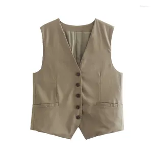 Survêtements pour femmes Gilet marron Gilet Veste sans manches Ensemble Femme 2 pièces 2024 Costume d'été Short Kaki Vert Manteau Mode Casual Chic