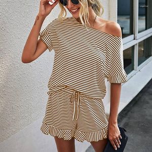 Survêtements pour femmes Casual Loungewear Stripe Shorts Set Summer Femmes Tee-shirt à manches courtes et lâche taille haute mini deux pièces 2023