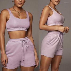 Tracksuits voor dames Casual Sportswear Solid Two -Piece Sets Women 2023 Vest Crop Top Drawing Shorts Matching Suits Summer Athleisure