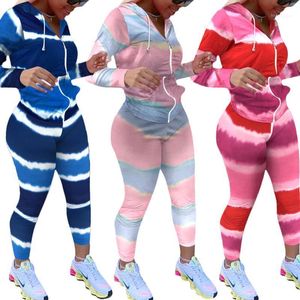 Survêtements pour femmes Casual Two Piece Set Hoodie Gradient Color Zipper Jacket Tops And Leggings Pants 2 Femmes Mode Sexy Sport Survêtements1