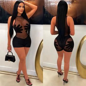 Dames Trainingspakken Casual Dames Sheer Mesh Jumpsuit See Through Party Night Clubwear Print Korte Romper Shorts Voor Overalls Eendelig