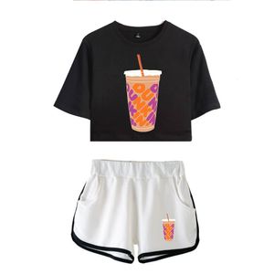 Survêtements pour femmes Charli Damelio Ensemble deux pièces Été Oversize Harajuku ShortsTshirt Femme Costume Ice Coffee Splatter 100 Cotton TShirt 230208