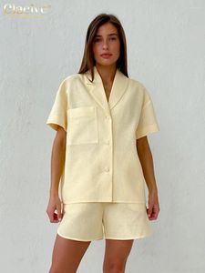 Suits-survêtements pour femmes Clove Summer Loul jaune 2 pièces Set Femme Tenue 2024 Casaul Short Shirt à manches avec short de taille haute