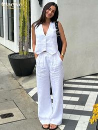 Dames trainingspakken Clacive zomer wit linnen tweedelige set voor dames mode mouwloze tanktop in bijpassende hoge taille wijde broekset 231018