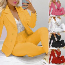 Tracksuits voor dames klassieke One -Breasted Buttons Negen Blazer Pants Set Two Pally Formal Suits Office Ladie Ladie's Pantsuit Red Pink Business 230131