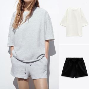 Survêtements pour femmes COS LRIS 2023 Printemps Et Été Épaule Goutte Col Rond Manches Courtes Cravate Élastique Taille Haute Short 3199311 3199308