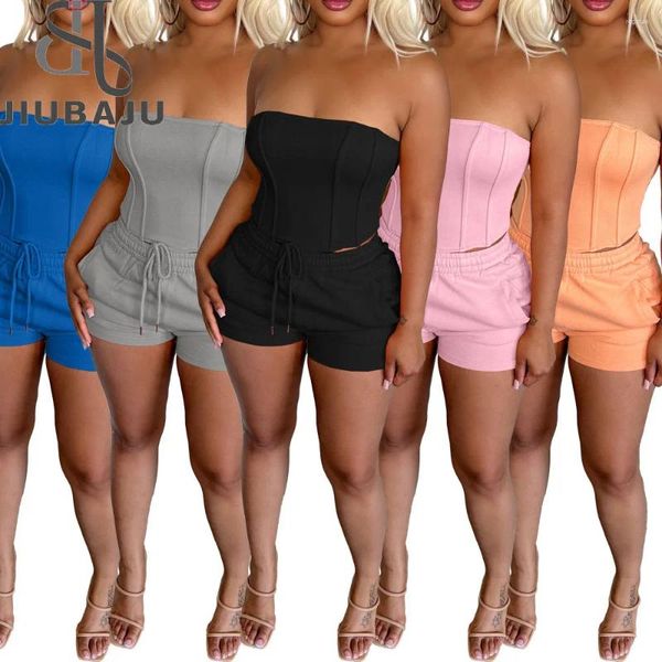 Survêtements pour femmes personnalisés en gros femmes été tube fermeture éclair haut match cordon shorts deux pièces ensemble dame vêtements de sport ensembles