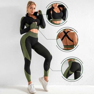 Survêtements pour femmes CZGUKE Femmes 3pcs Tenues d'entraînement sans couture Ensembles Yoga Sportswear Survêtement Leggings et soutien-gorge de sport extensible Fitness P230506