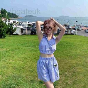 Dames Tracksuits Designer Brand Superior Quality Blue Mouweless Striped Short Shirt Set voor zomer 2023 Nieuwe shorts tweedelig O0RU