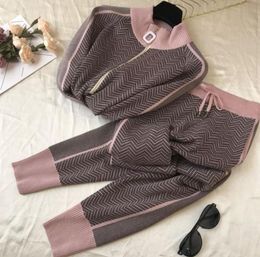 Women's Tracksuits Designer Casual Two-Piece Sweater Luxury GGity Leopard Print Zipper Cardigans Pants 2pcs