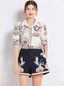 Survêtements pour femmes Designer Fashion Summer Vintage Shorts Set Femmes Élégantes À Manches Courtes Imprimé Floral Blouses Bureau OL Deux Pièces