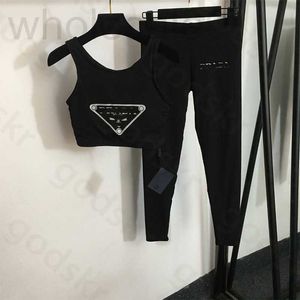 Designer Triangle Imprimer Gilet Leggings Femmes Yoga Set Lettre Slim Pull Sweat-shirt Fitness Taille Haute Pantalon Stretch Fou6
