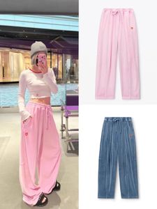 Chándales para mujer Diseñadores Camiseta de manga corta Tubo recto suelto Rosa Cintura alta Cintura elástica Casual Pantalones de pierna ancha Mujeres