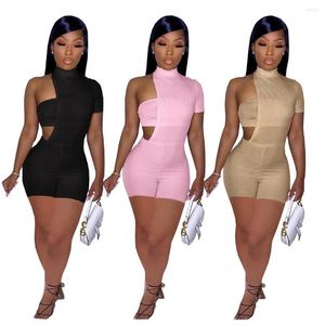 Tracksuits voor dames echoine Echoine Solid One Shoulder Jumpsuit Strapless Crop Top Two Piece Set Women Skinny Bodycon Party Clubwear Outfits Zomer