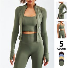 Survêtements pour femmes est Zipper à manches longues Yoga Set 2pcs taille haute fitness sport costume de sport vêtements de sport femmes vêtements d'entraînement survêtement académique 220830