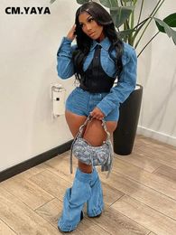Tracksuits voor dames Fanan Street Denim Set Mini Jacket and Jeans Shorts 2024 Summer Chic Two 2 -Piece Outfits Tracksuit