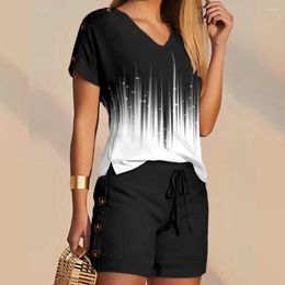 Survêtements pour femmes mode 2 pièces tenue ensemble femmes été 2023 décontracté col en v bouton décoratif à manches courtes haut Femme Shorts Streetwear