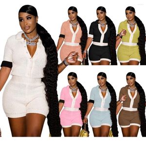 Survêtements pour femmes Mode Crochet Tricoté Collier Collier Deux Pièces Ensembles Streetwear 2023 Été Femmes Shorts Tenue Creux Out Pantalon Court