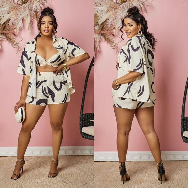 Survêtements pour femmes mode chemise à manches demi et short de soutien-gorge 3 pièces tenue ensemble pour femmes 2023 été imprimé confortable Sexy vacances