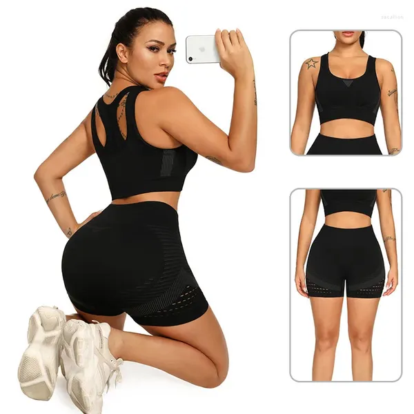 Traje de pistas de mujeres con traje de yoga de fitness de mujeres tenis deportivo de dos piezas para usar ropa interior y leggings sujetador sin espalda sin costura