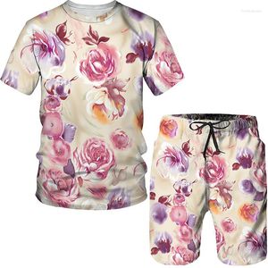 Survêtements pour femmes imprimé floral survêtement femmes à manches courtes t-shirt et short deux pièces ensembles vêtements pour femmes mode tenue d'été pour