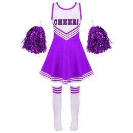 Survêtements pour femmes Filles Cheerleading Uniforme Danse Venez Enfants Cheerleader Outfit Col rond Patchwork Style Robe de danse Fleur et chaussettes T220909