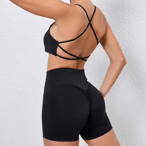 Survêtements pour femmes Gym Court Ensembles Sexy Dos Nu Noir Body Survêtement Femmes Deux Pièces Ensemble Yoga Fitness Crop Top En Vêtements Femme Assortie