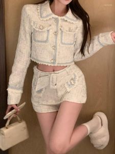 Trajes de mujer Harajpee Celebrity Otoño Set Mujeres 2023 Abrigo corto Cintura alta Slim Casual Shorts Hermoso Romántico Chic Conjuntos de dos piezas