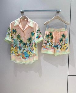 Survêtements pour femmes HAUTE QUALITÉ Est 2023 Designer Runway Suits Chemisier à manches courtes à imprimé floral pour femmes Mini taille Ensembles de shorts élastiques