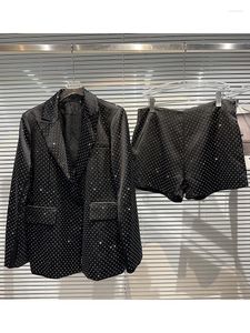 Dames Trainingspakken HOGE KWALITEIT Mode 2023 Designer Blazer Pak Set Single Button Diamonds Beaded Shorts