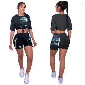 Tracksuits voor dames High Street Print Crop Top en Shorts Set Two 2 -Piece Sets Fashion Outfit Summer Sporty