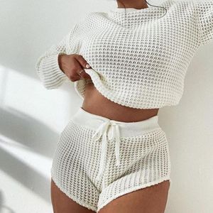 Chándales de mujer Hirigin Sexy Mujer Top corto blanco y pantalones cortos Conjunto Lounge Wear Mujeres Trajes cortos de verano de dos piezas Femme Conjuntos VeranoW